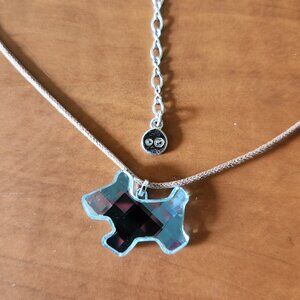 SWAROVSKI Blue Faceted Crystal Scotty Dog Necklace Adjustable Cord Vintage Logo